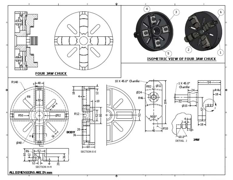4-Jaw Chuck Drawing